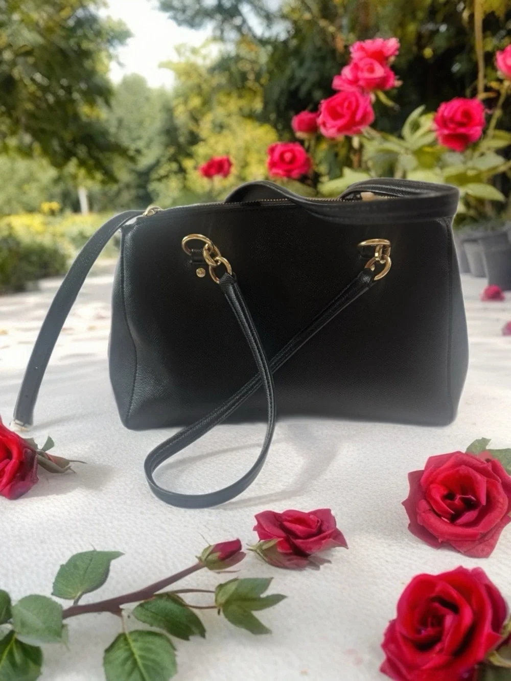 Coach Black Leather Satchel with Gold Hardware Accents - Picture 3 of 6